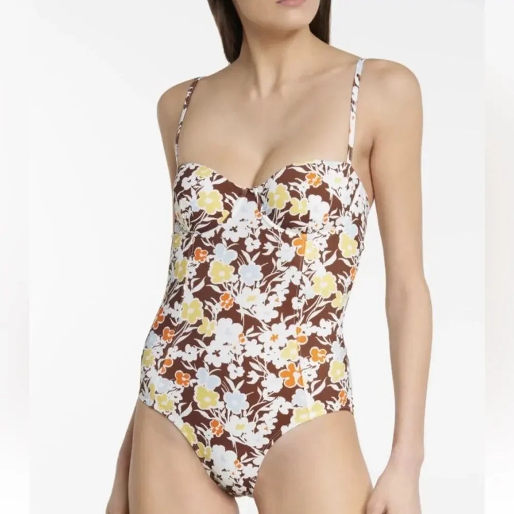 Tory Burch Lipsi Floral Print Underwire Balconette One Piece Swimsuit medium